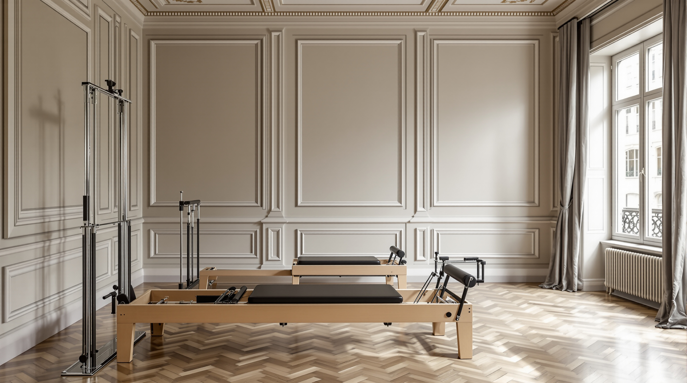 Studio Pilates élégant avec reformer machines