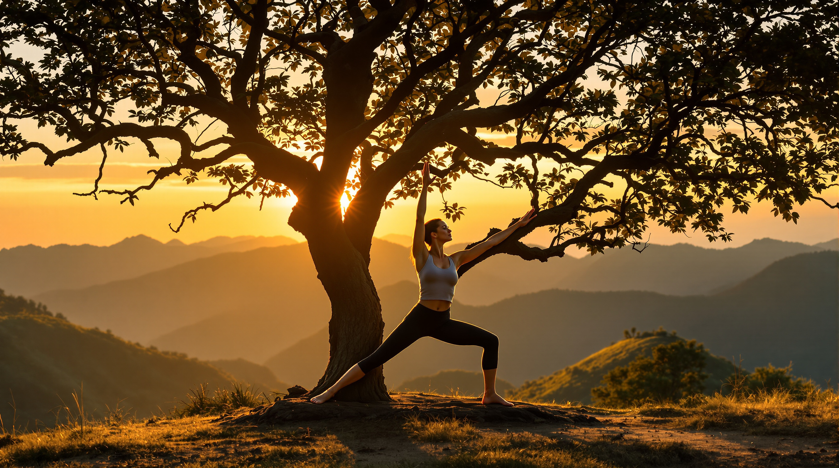 Yoga en plein air au lever du soleil